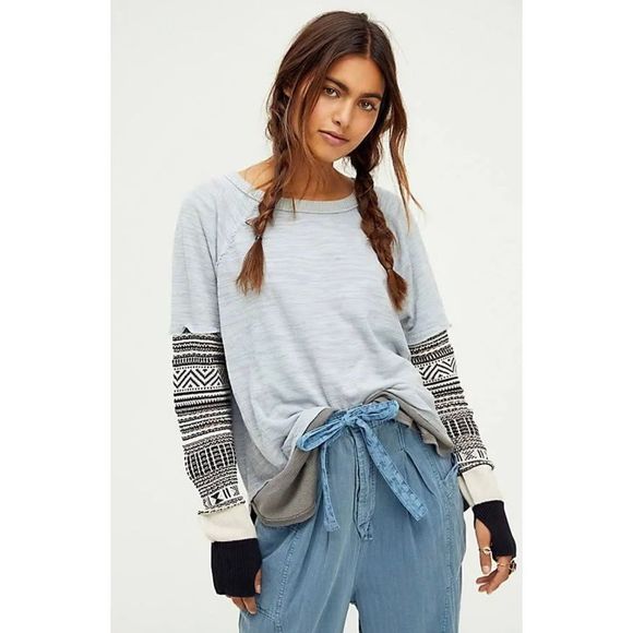 Free People Tops - NWT Free People Color Block Jordan Mix Knit Tee Shirt Top Cold Weather Combo M